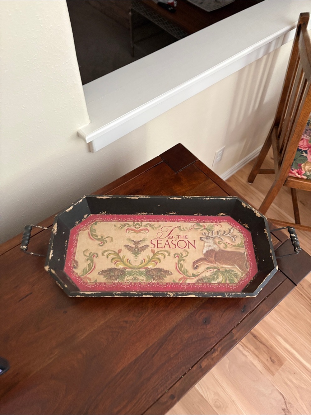 'Tis the Season Vintage Holiday Serving Tray - Red, Green, Black